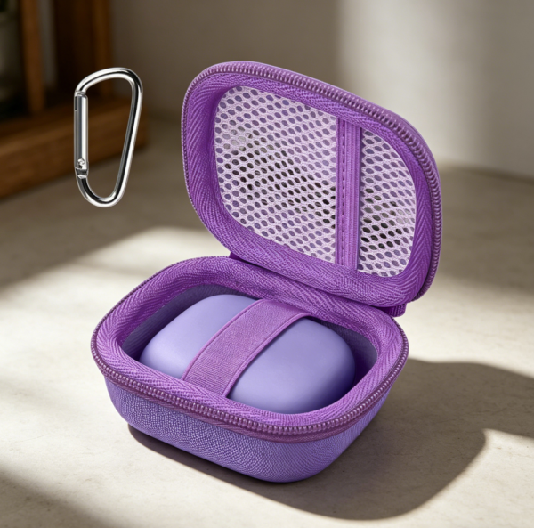 Purple Hard Shockproof Earbuds Storage Box with Carabiner Clip
