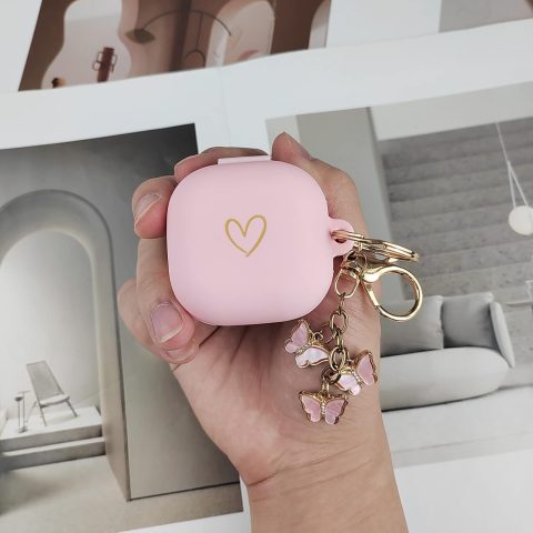 Pink Soft Silicone Gold Heart Case with Butterfly Keychain