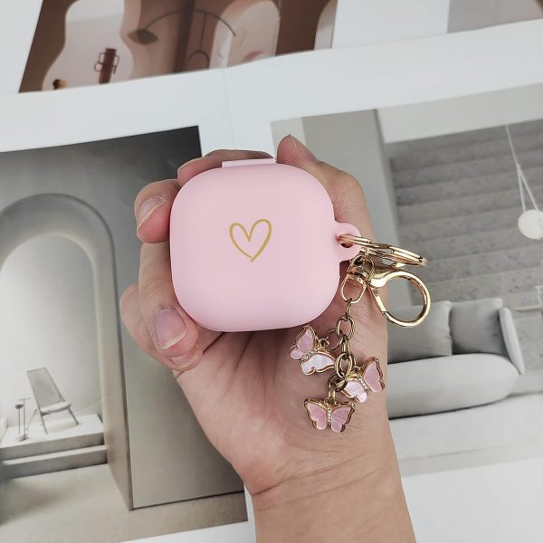 Pink Soft Silicone Gold Heart Case with Butterfly Keychain