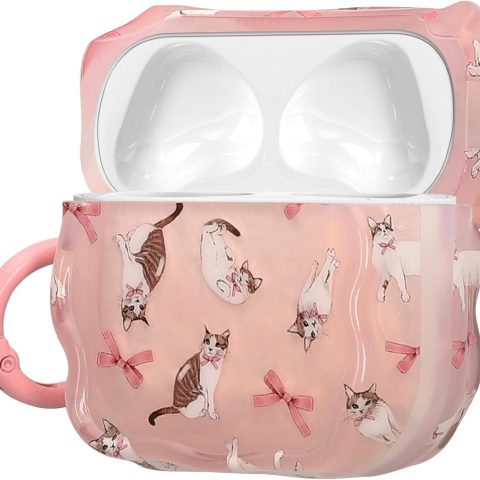 Cat Ribbon Shockproof Earbud Case with Keychain Soft Durable