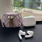 Handmade Purple Crochet Earbuds Storage Bag with Keychain Case